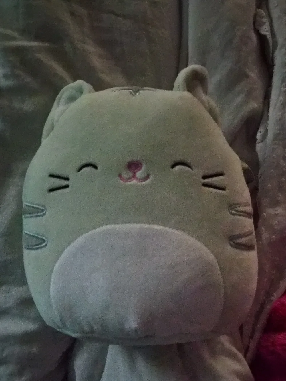 Squishmallows Cream Gray Cat Plush Pillow with Pink Nose